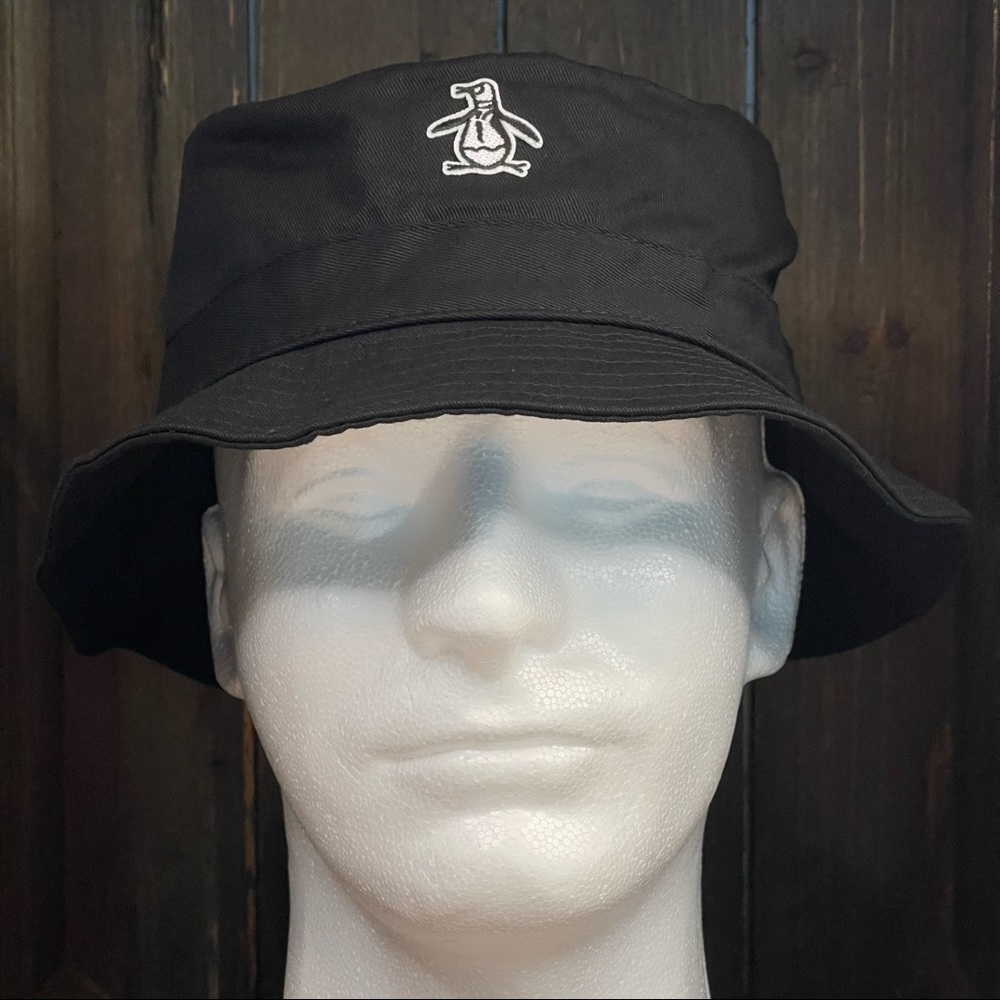 ORIGINAL PENGUIN Black Brushed Cotton Twill Bucket Hat W/ Logo